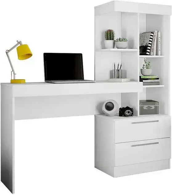 1. Escrivaninha Com Estante Notável Móveis NT 2010 Flex - Branco/Rosa