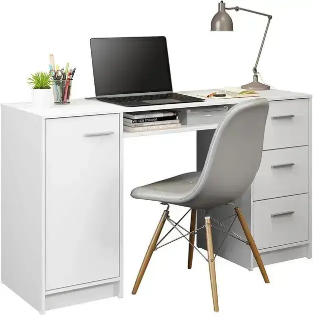 1. Escrivaninha Mesa para Computador Madesa Alaska 3 Gavetas 1 Porta - Branco