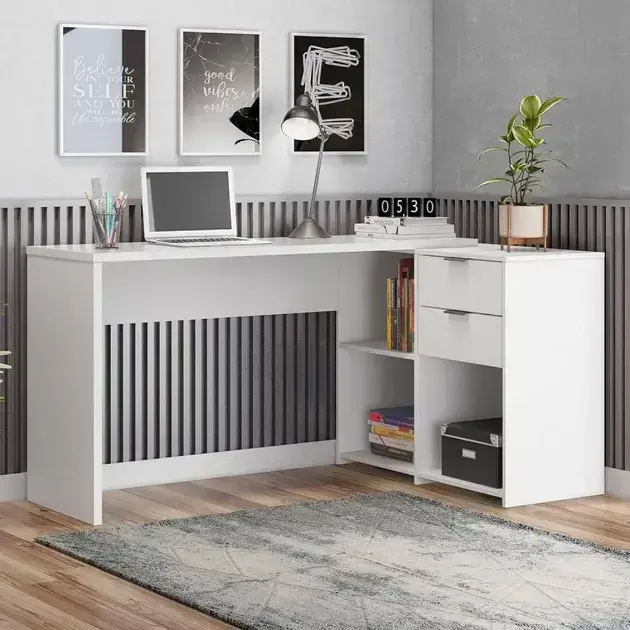 1. Mesa de Escritório 2 Gavetas 3 Nichos Office NT 2060 - Notável